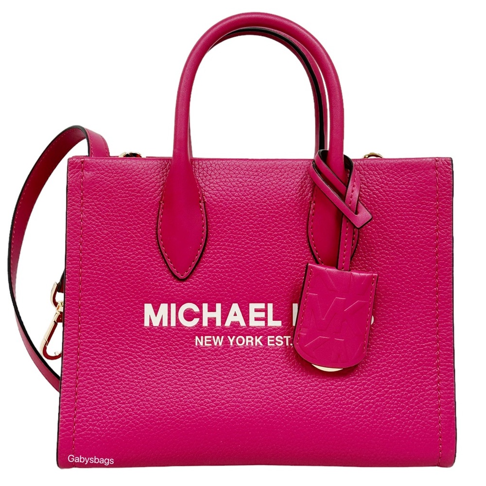 Michael Kors Small Top Zip Tote Crossbody Hot Pink Leather Logo - Picture 1 of 4